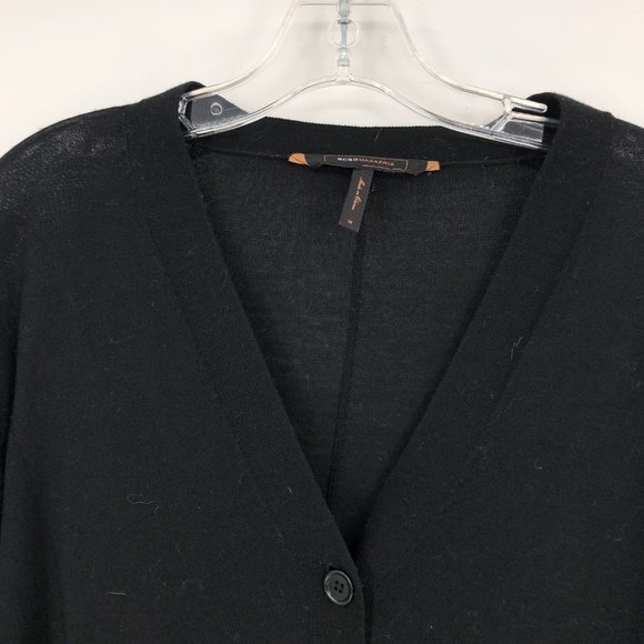 BCBG Black Button-Up Wool Sweater | Classic V-Neck Design - Picture 4 of 5